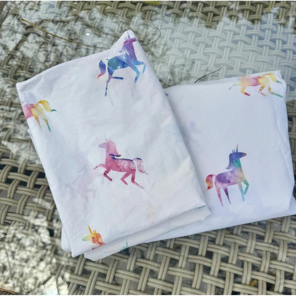 Pottery Barn Kids Full Organic Cotton Unicorn Sheet Set Watercolor White 3pc